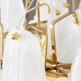 Modern Frosted Glass Feather Chandelier Multi Tier Gold Pendant Light for Living Room