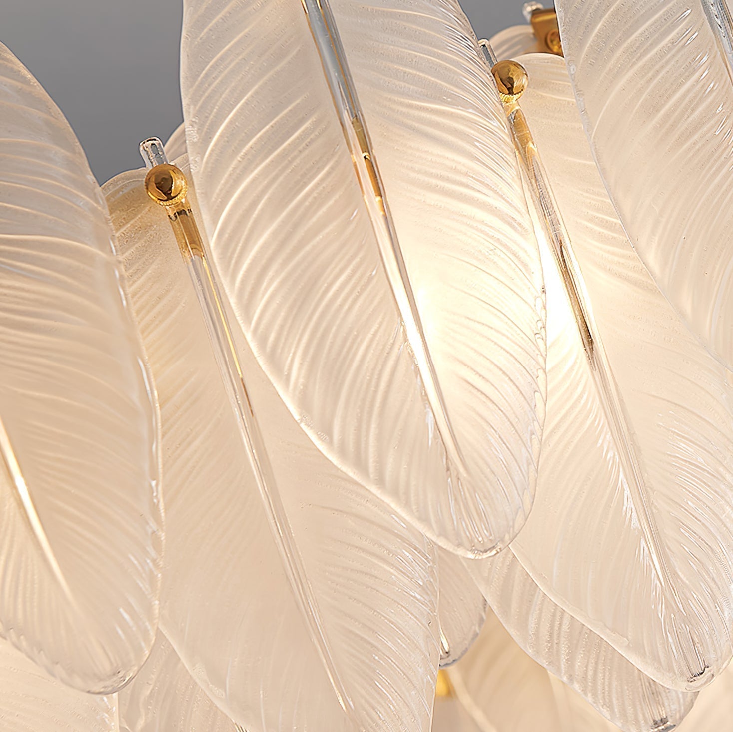 Modern Frosted Glass Feather Chandelier Multi Tier Gold Pendant Light for Living Room