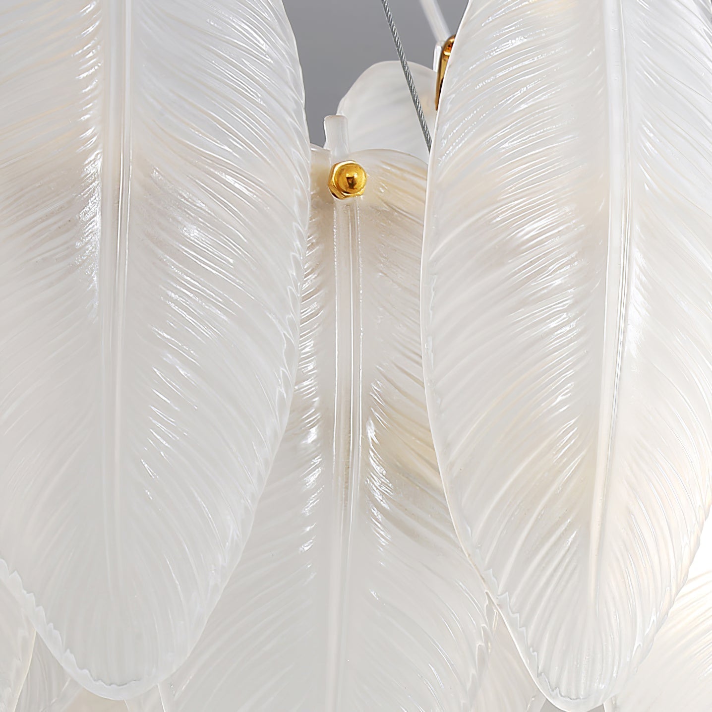 Modern Frosted Glass Feather Chandelier Multi Tier Gold Pendant Light for Living Room