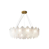 Modern Frosted Glass Feather Chandelier Multi Tier Gold Pendant Light for Living Room