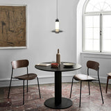 Modern Frosted Glass Tube Pendant Light with Reflective Metal Disc LED Minimalist Hanging Fixture