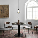 Modern Frosted Glass Tube Pendant Light with Reflective Metal Disc LED Minimalist Hanging Fixture