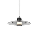 Modern Frosted Glass Tube Pendant Light with Reflective Metal Disc LED Minimalist Hanging Fixture