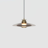 Modern Frosted Glass Tube Pendant Light with Reflective Metal Disc LED Minimalist Hanging Fixture