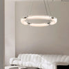 Modern Frosted Water Glass LED Ring Chandelier Minimalist Black Iron Pendant Light