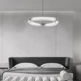 Modern Frosted Water Glass LED Ring Chandelier Minimalist Black Iron Pendant Light
