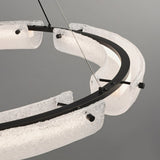 Modern Frosted Water Glass LED Ring Chandelier Minimalist Black Iron Pendant Light