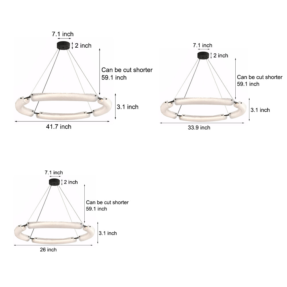 Modern Frosted Water Glass LED Ring Chandelier Minimalist Black Iron Pendant Light