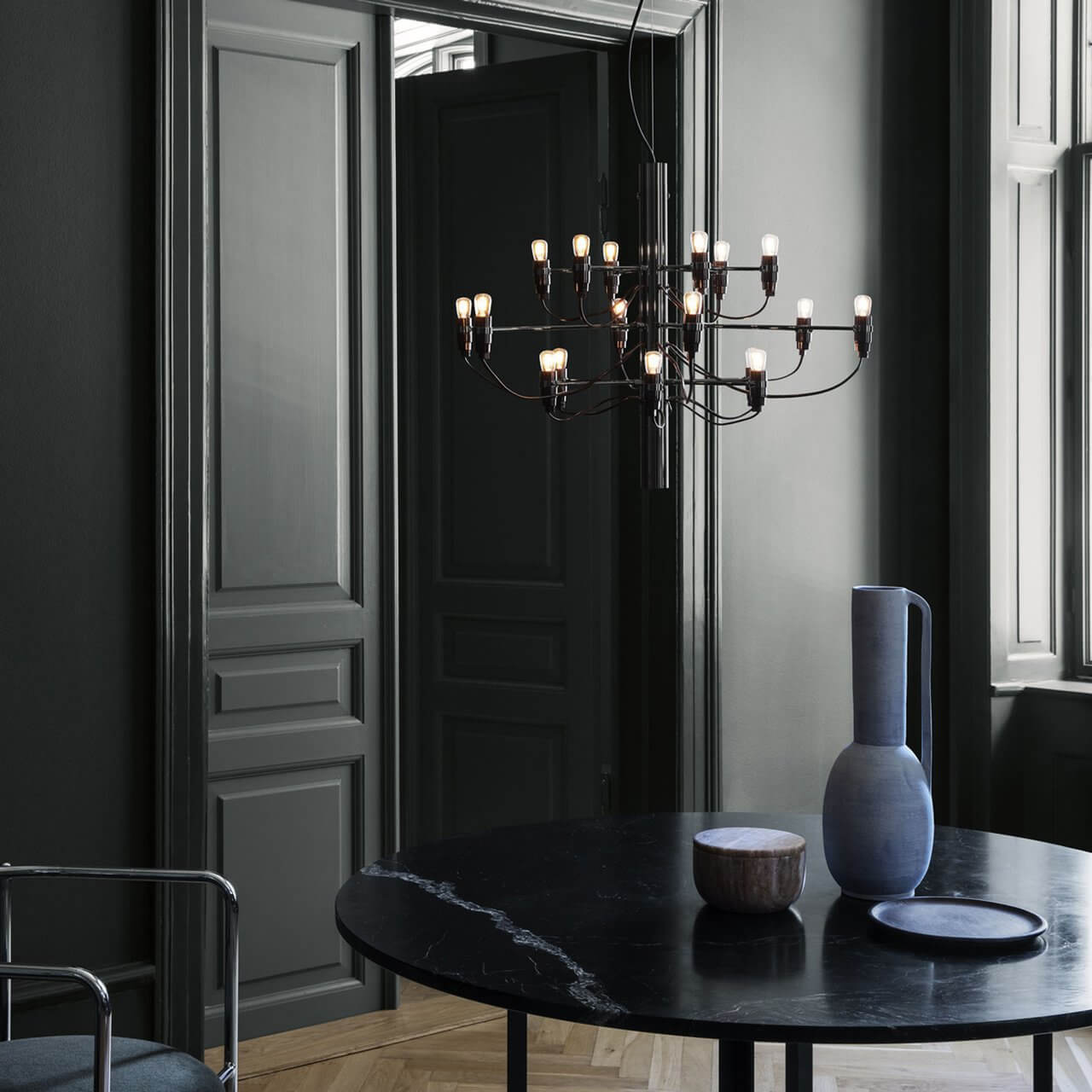 Modern Fruit Drop Chandelier Suspension Light Multi Bulb Mirror Polish Steel Ceiling Lamp for Living Room Dining