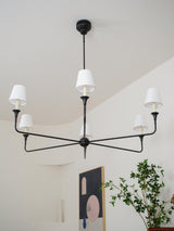 Modern Gasolier Large Candle Style Chandelier with Fabric Tapered Lampshades for Living Room