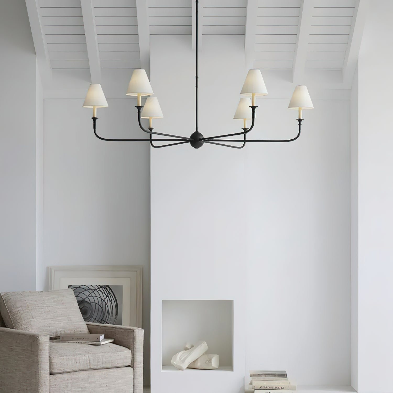 Modern Gasolier Large Candle Style Chandelier with Fabric Tapered Lampshades for Living Room