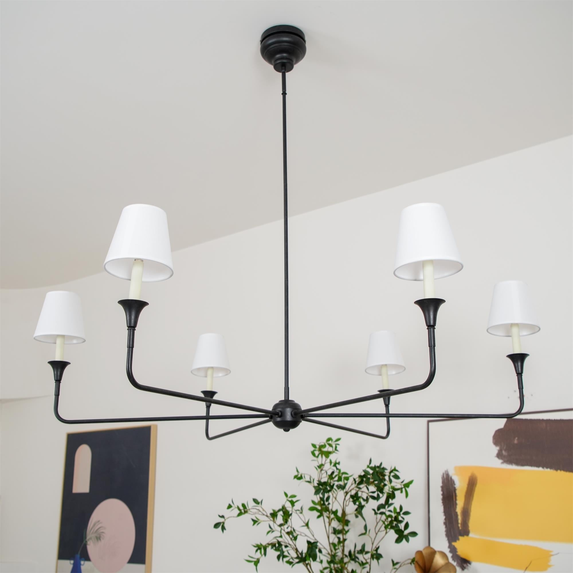Modern Gasolier Large Candle Style Chandelier with Fabric Tapered Lampshades for Living Room