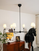 Modern Gasolier Large Candle Style Chandelier with Fabric Tapered Lampshades for Living Room