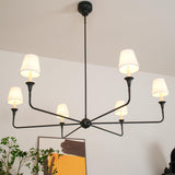 Modern Gasolier Large Candle Style Chandelier with Fabric Tapered Lampshades for Living Room