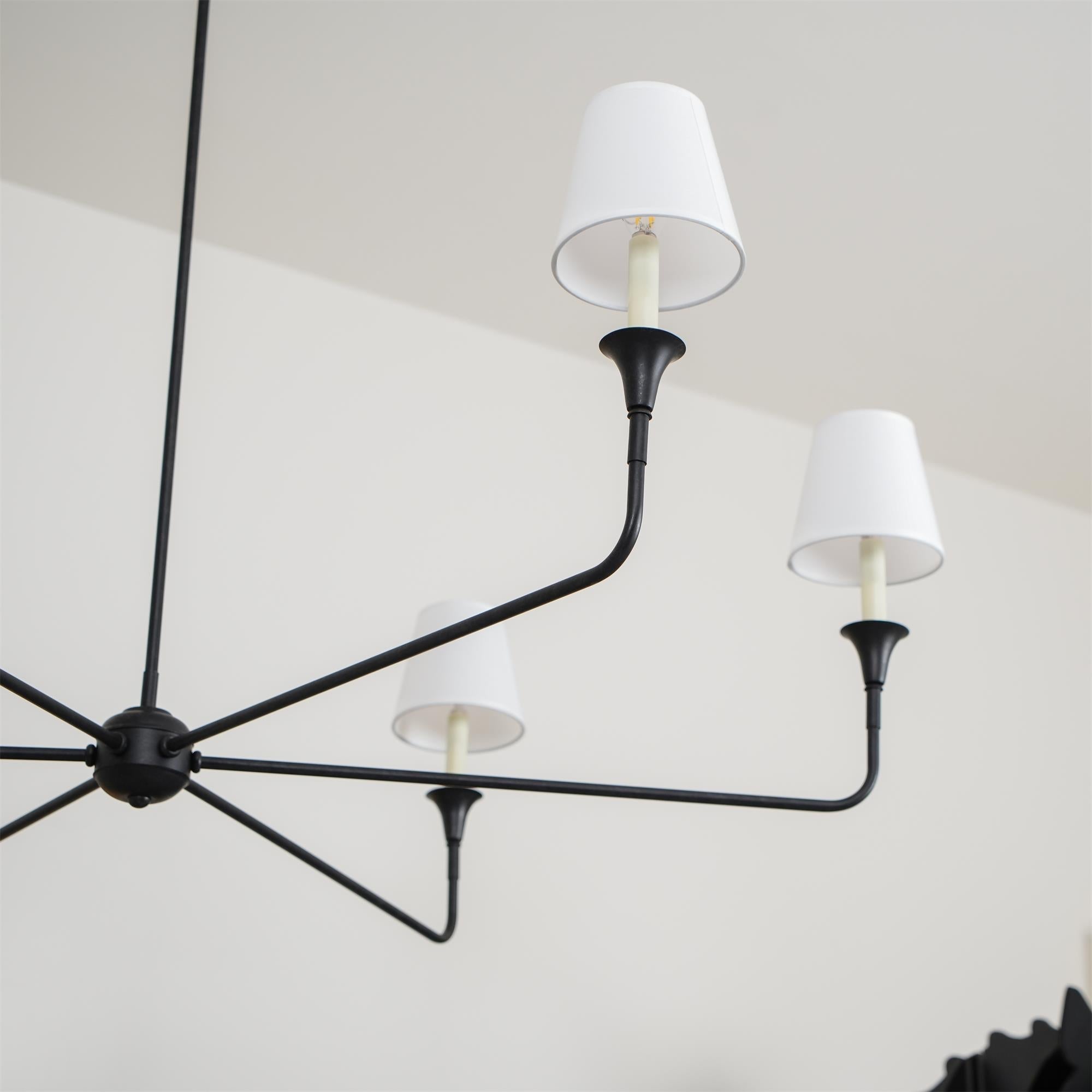 Modern Gasolier Large Candle Style Chandelier with Fabric Tapered Lampshades for Living Room