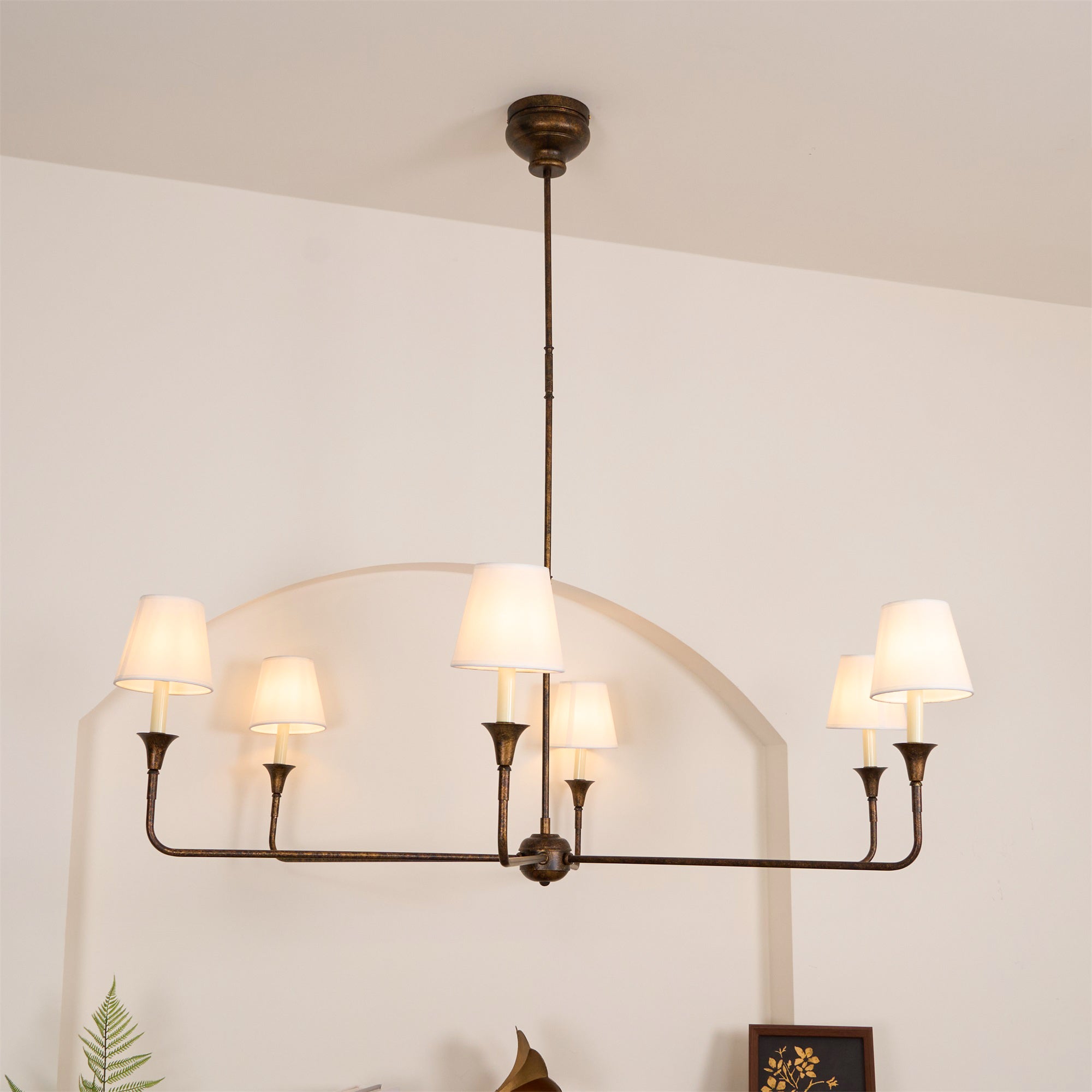 Modern Gasolier Large Candle Style Chandelier with Fabric Tapered Lampshades for Living Room