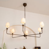 Modern Gasolier Large Candle Style Chandelier with Fabric Tapered Lampshades for Living Room