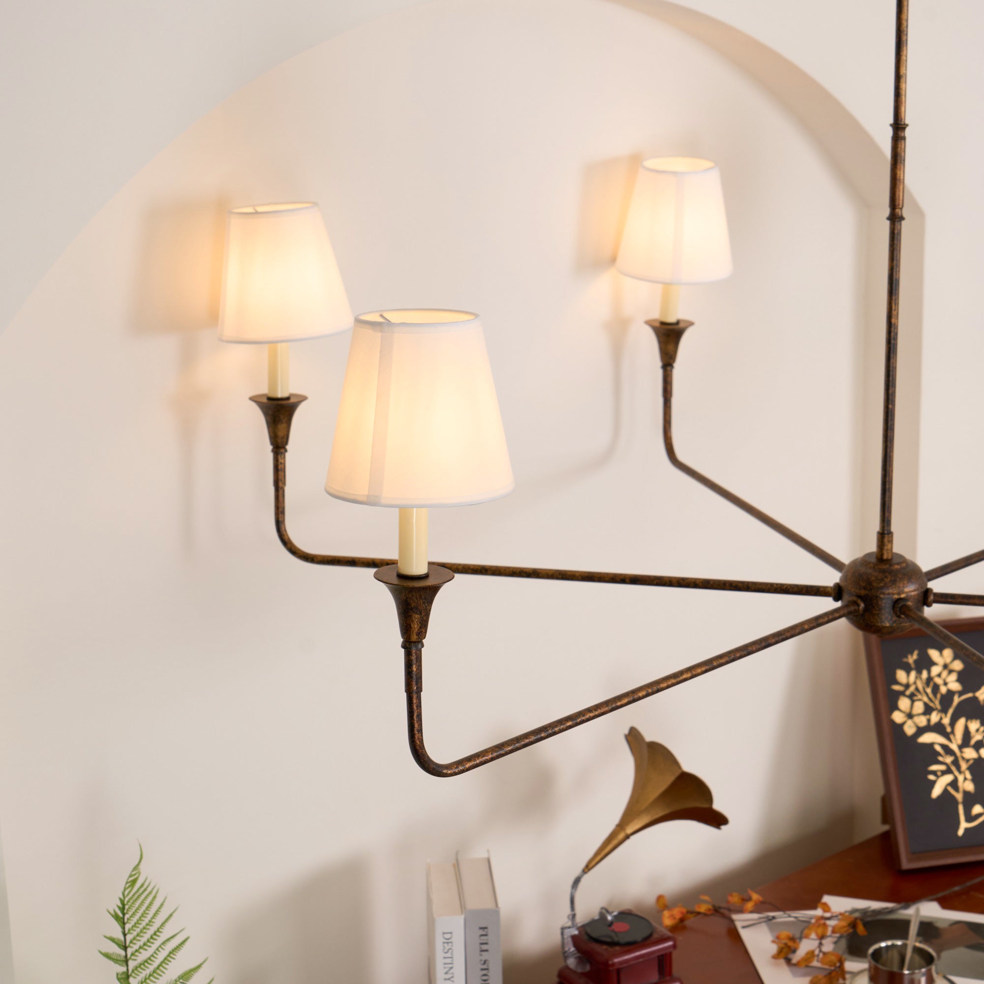 Modern Gasolier Large Candle Style Chandelier with Fabric Tapered Lampshades for Living Room