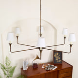 Modern Gasolier Large Candle Style Chandelier with Fabric Tapered Lampshades for Living Room