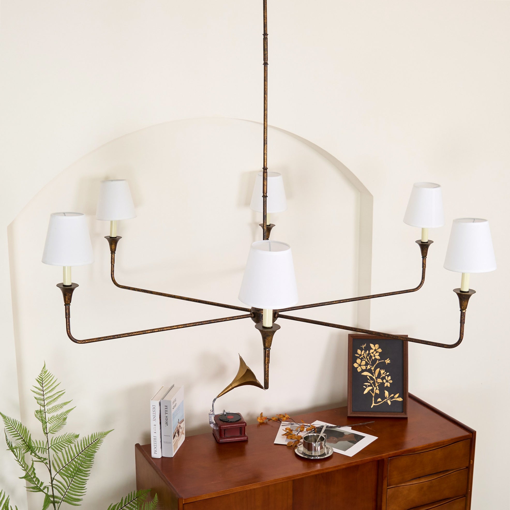 Modern Gasolier Large Candle Style Chandelier with Fabric Tapered Lampshades for Living Room