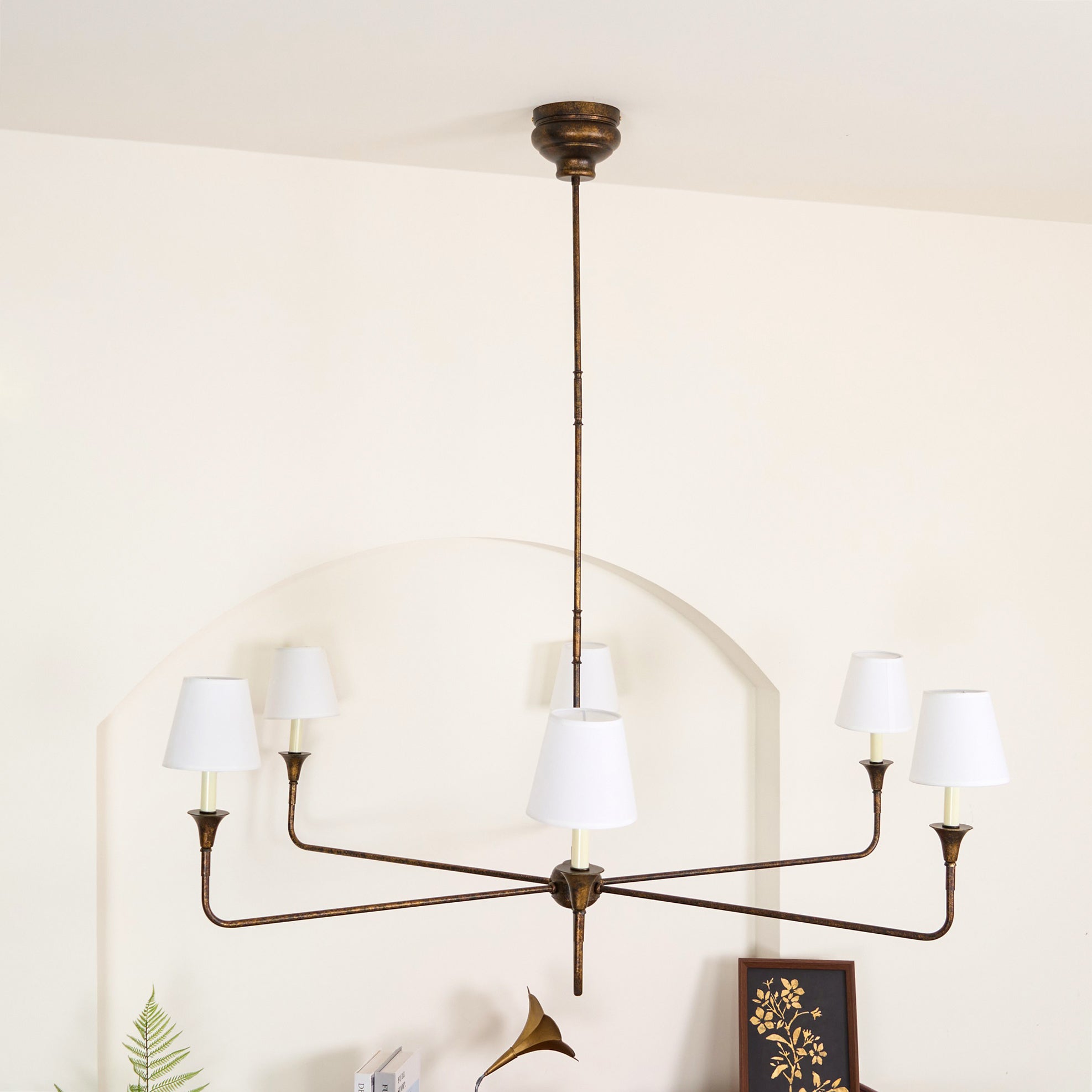 Modern Gasolier Large Candle Style Chandelier with Fabric Tapered Lampshades for Living Room
