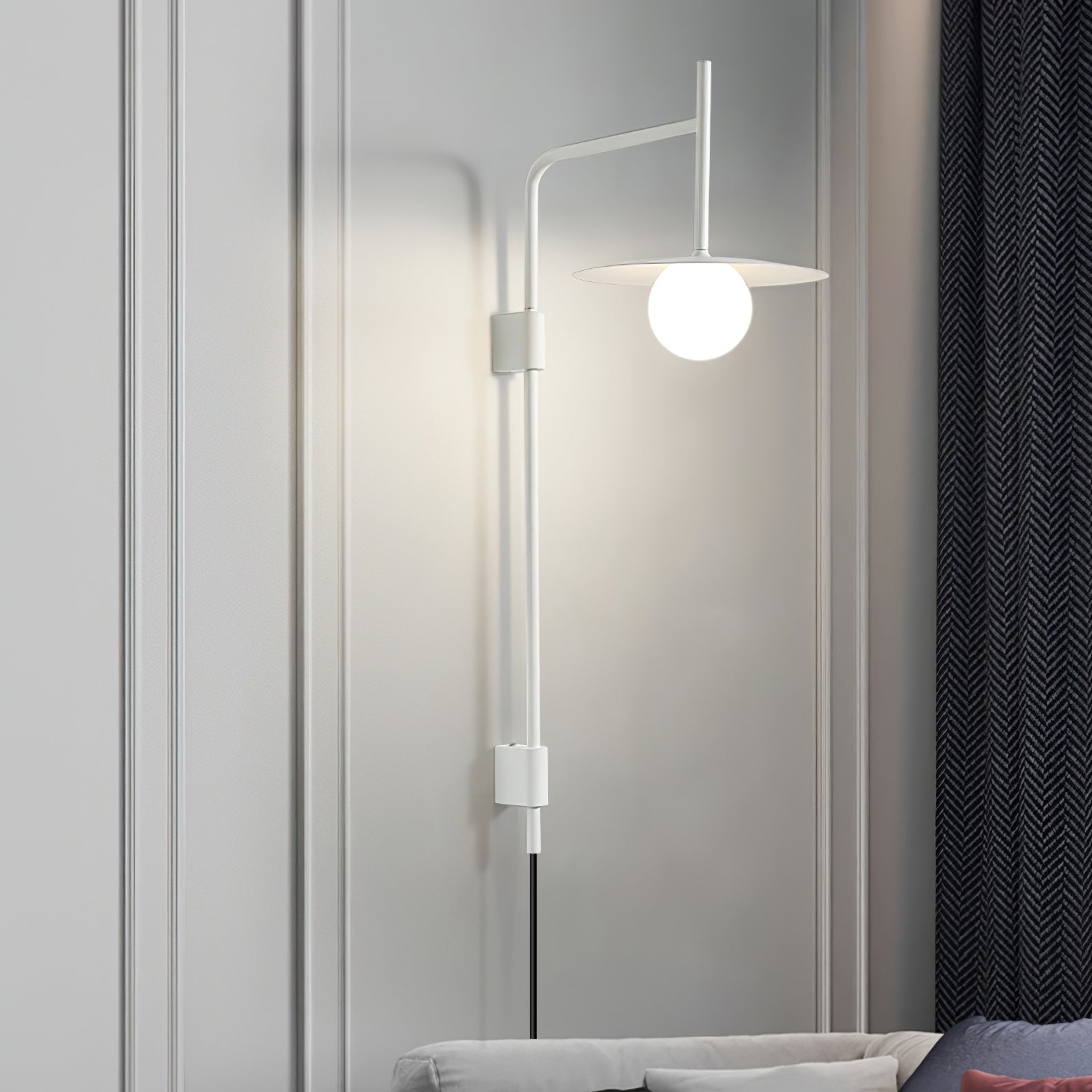 Modern Gea Swing Arm Wall Lamp with Frosted Glass Shade and Adjustable Iron Frame for Indoor Lighting