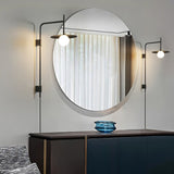 Modern Gea Swing Arm Wall Lamp with Frosted Glass Shade and Adjustable Iron Frame for Indoor Lighting