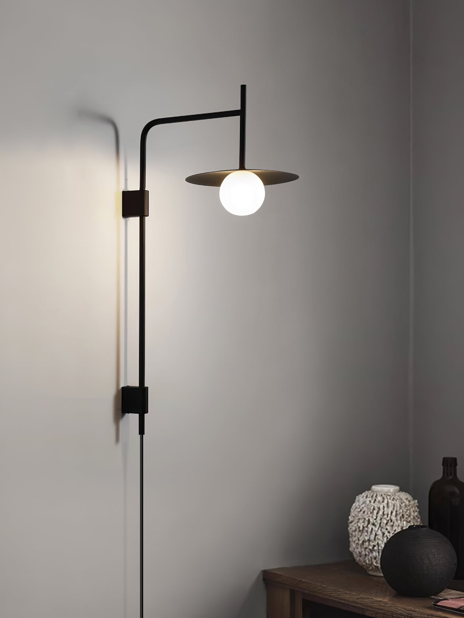 Modern Gea Swing Arm Wall Lamp with Frosted Glass Shade and Adjustable Iron Frame for Indoor Lighting