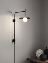 Modern Gea Swing Arm Wall Lamp with Frosted Glass Shade and Adjustable Iron Frame for Indoor Lighting