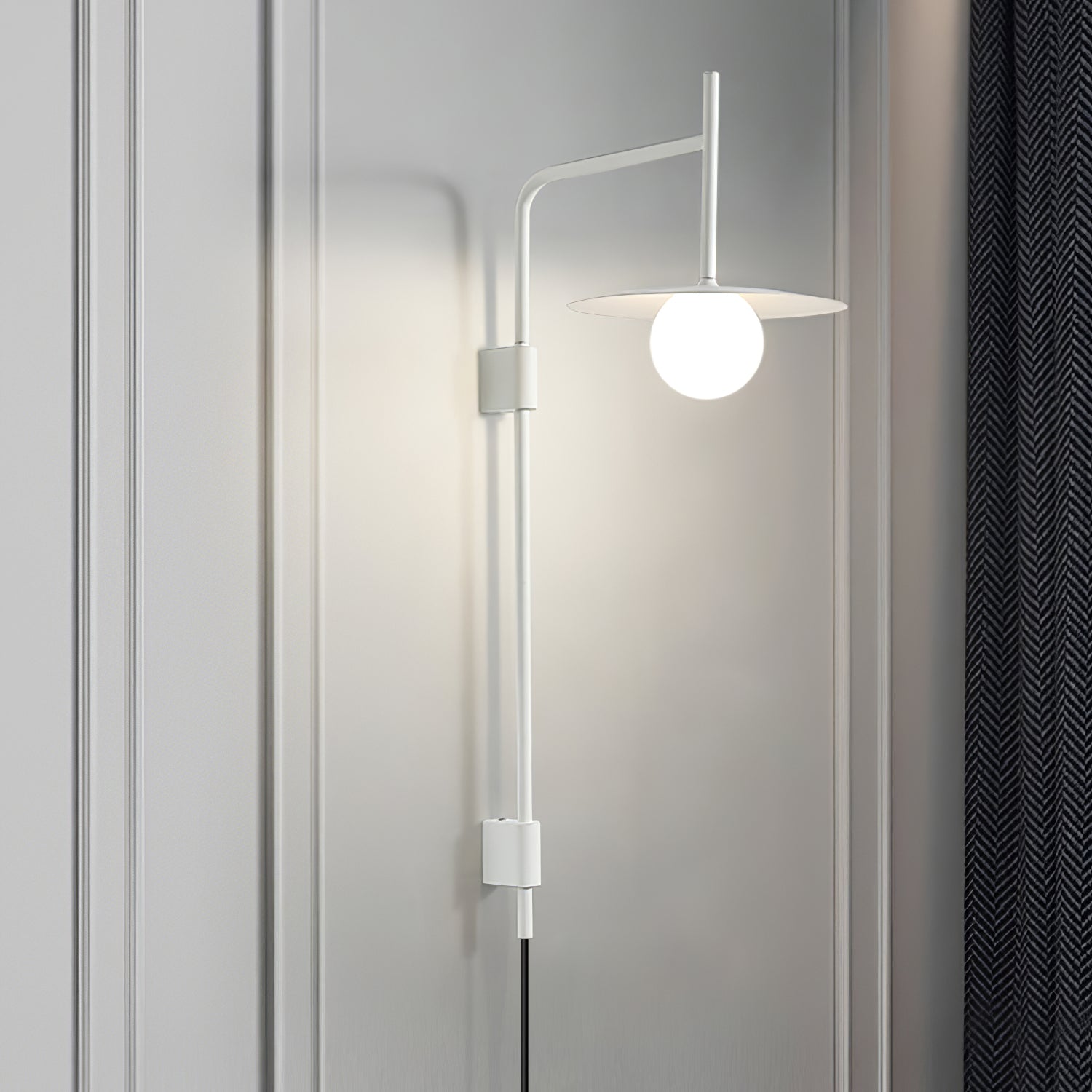 Modern Gea Swing Arm Wall Lamp with Frosted Glass Shade and Adjustable Iron Frame for Indoor Lighting