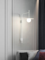 Modern Gea Swing Arm Wall Lamp with Frosted Glass Shade and Adjustable Iron Frame for Indoor Lighting