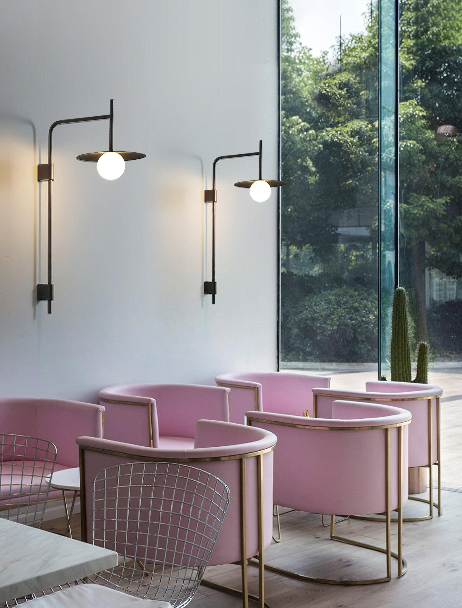 Modern Gea Swing Arm Wall Lamp with Frosted Glass Shade and Adjustable Iron Frame for Indoor Lighting