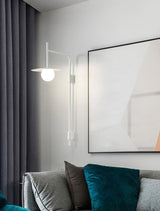 Modern Gea Swing Arm Wall Lamp with Frosted Glass Shade and Adjustable Iron Frame for Indoor Lighting