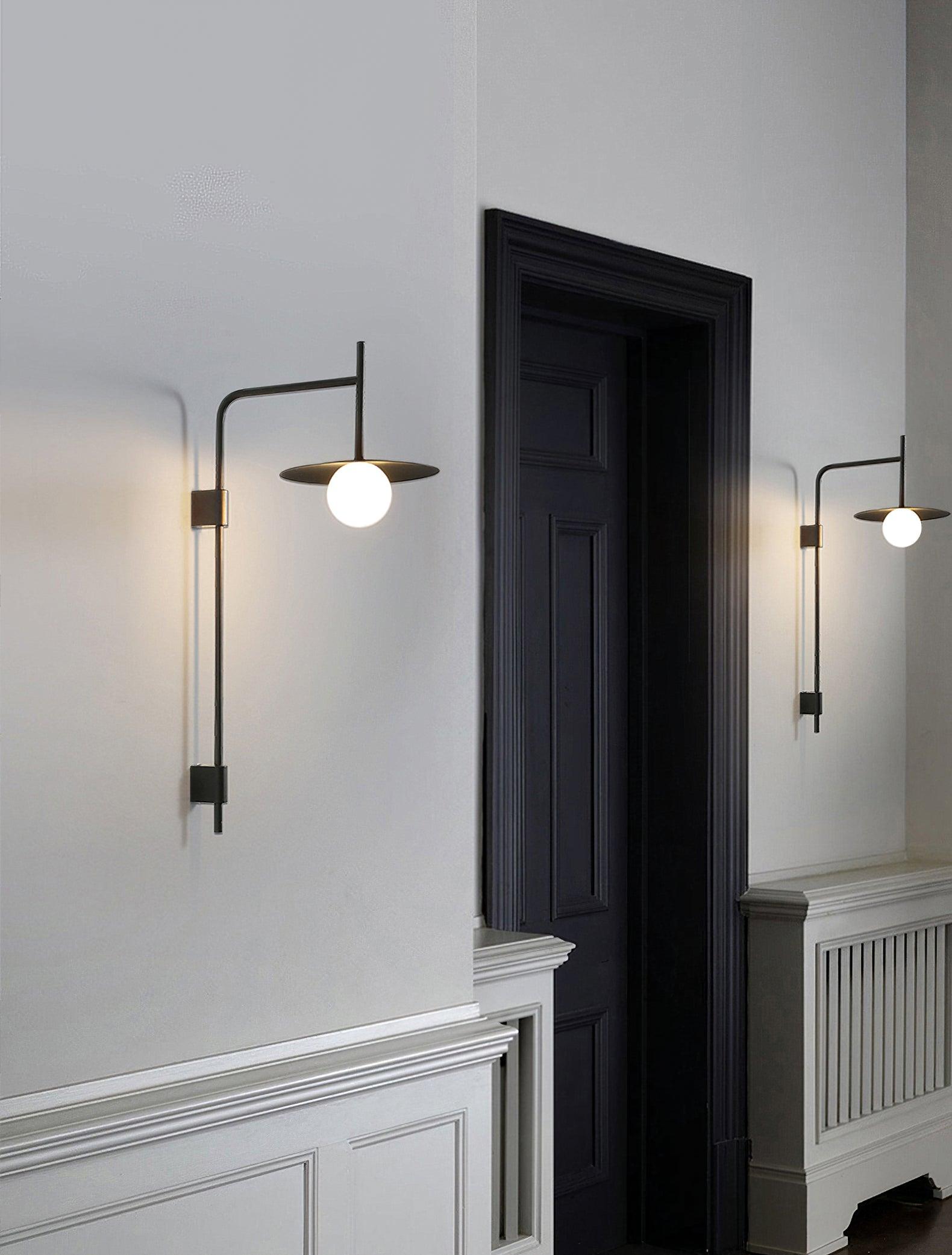 Modern Gea Swing Arm Wall Lamp with Frosted Glass Shade and Adjustable Iron Frame for Indoor Lighting