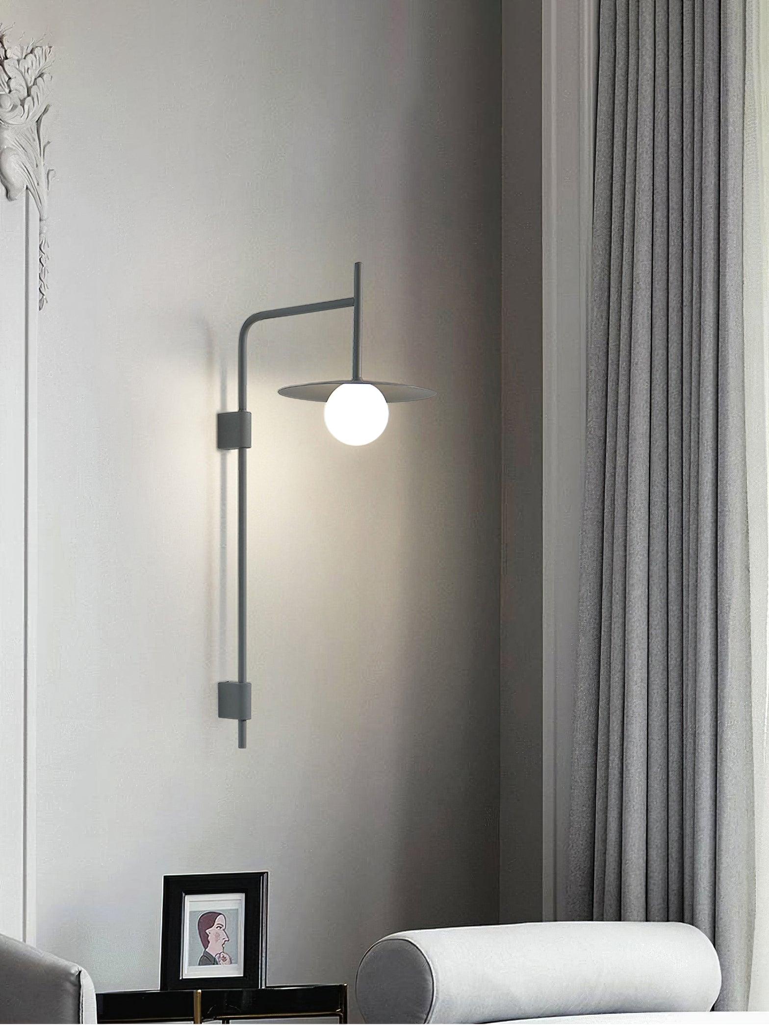 Modern Gea Swing Arm Wall Lamp with Frosted Glass Shade and Adjustable Iron Frame for Indoor Lighting