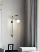 Modern Gea Swing Arm Wall Lamp with Frosted Glass Shade and Adjustable Iron Frame for Indoor Lighting
