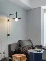 Modern Gea Swing Arm Wall Lamp with Frosted Glass Shade and Adjustable Iron Frame for Indoor Lighting