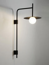 Modern Gea Swing Arm Wall Lamp with Frosted Glass Shade and Adjustable Iron Frame for Indoor Lighting