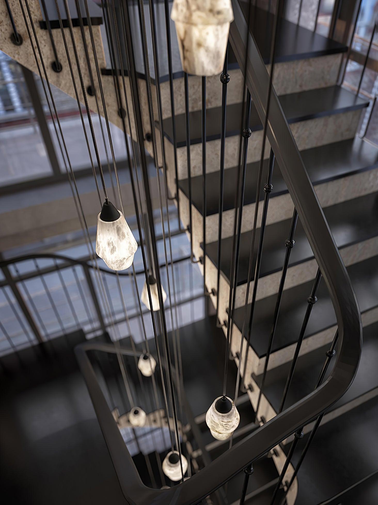 Modern Geometric Alabaster and Brass Pendant Light for Contemporary Home Interiors