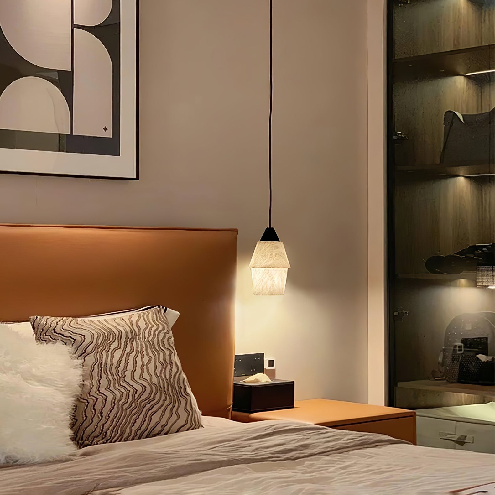Modern Geometric Alabaster and Brass Pendant Light for Contemporary Home Interiors
