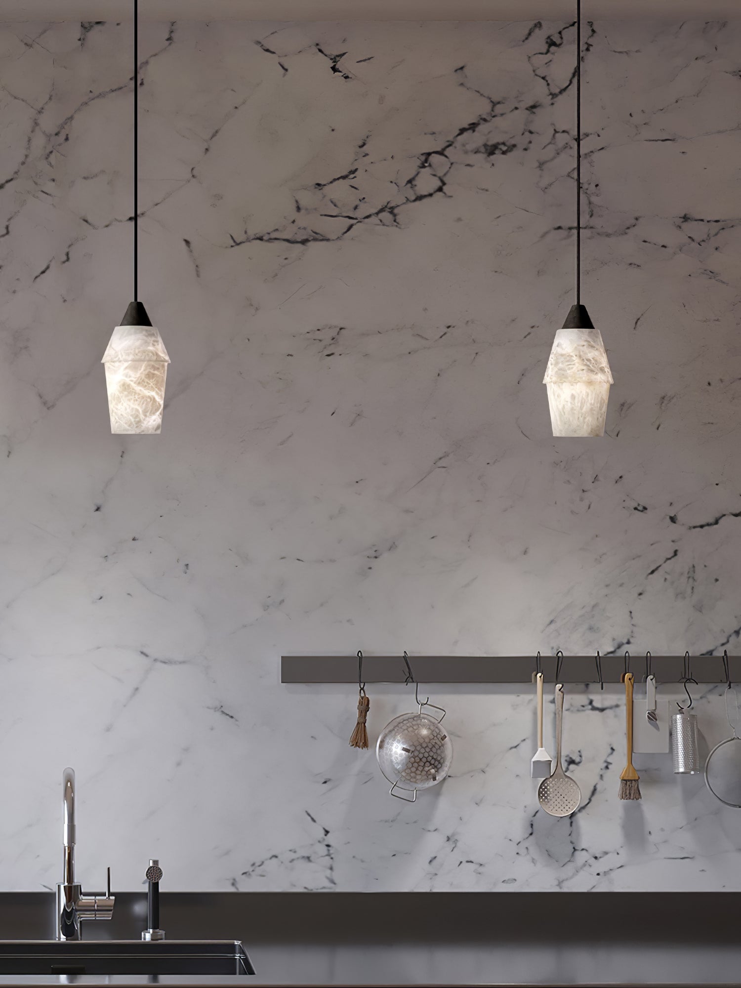 Modern Geometric Alabaster and Brass Pendant Light for Contemporary Home Interiors