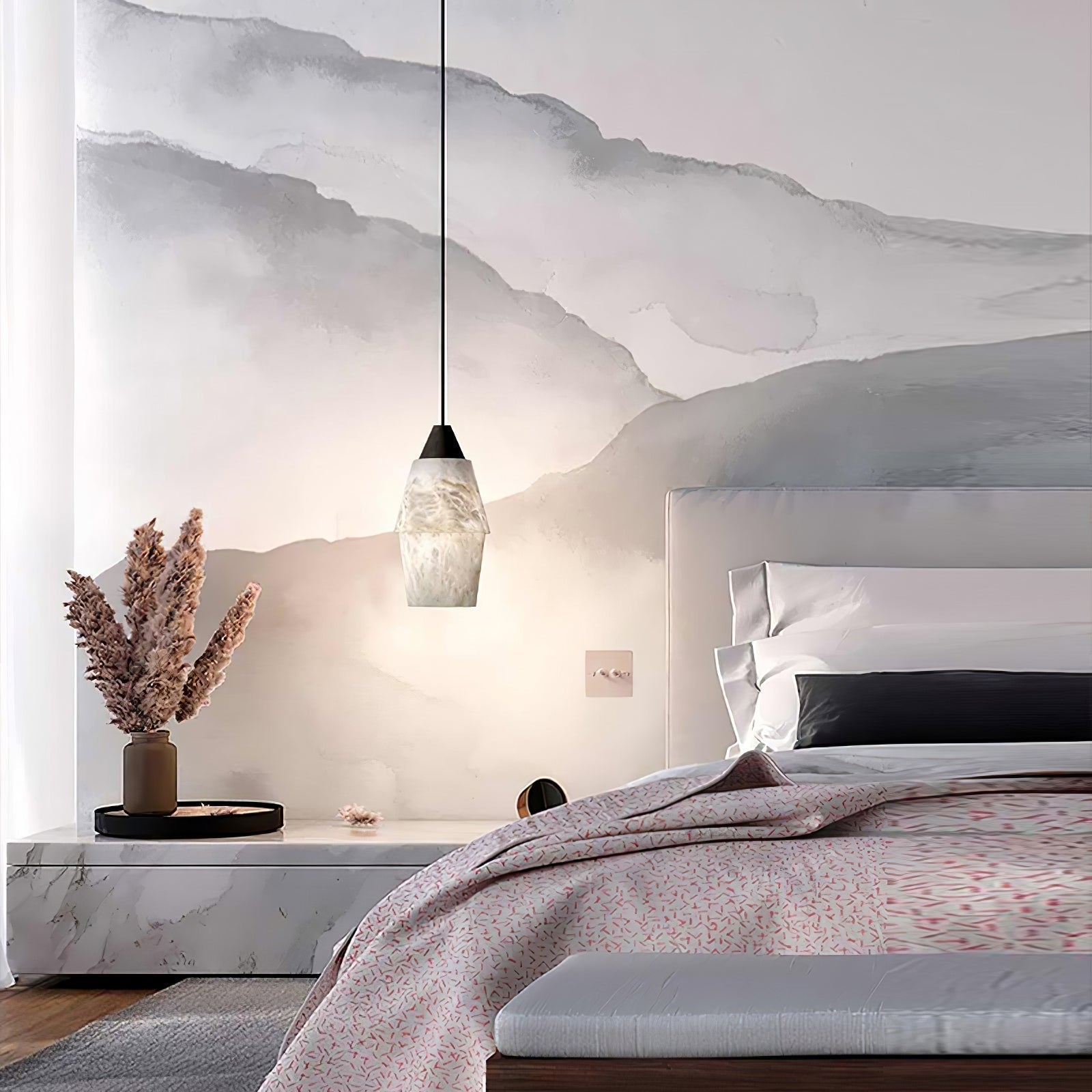 Modern Geometric Alabaster and Brass Pendant Light for Contemporary Home Interiors
