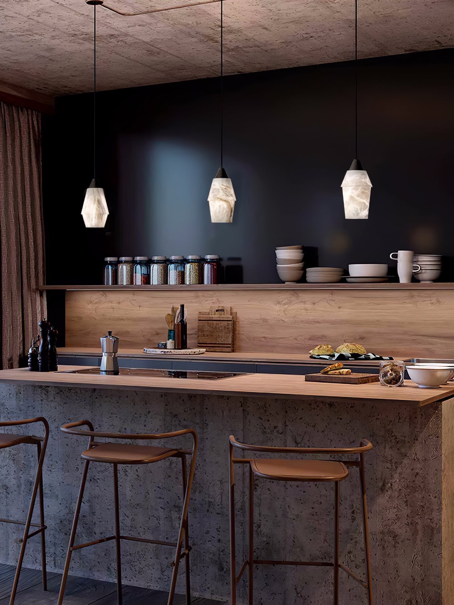 Modern Geometric Alabaster and Brass Pendant Light for Contemporary Home Interiors