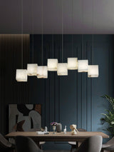 Modern Geometric Alabaster Box Pendant Light White Stone Cube Hanging Chandelier