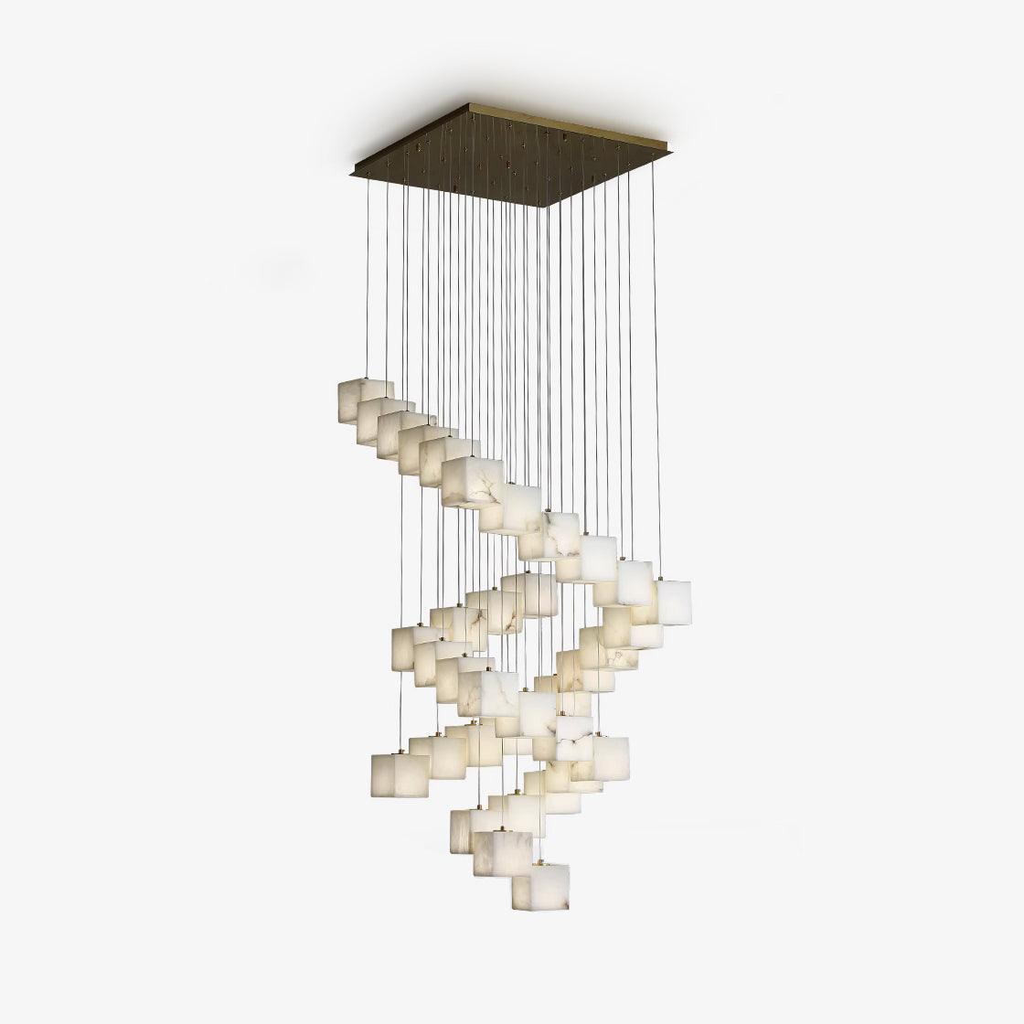 Modern Geometric Alabaster Box Pendant Light White Stone Cube Hanging Chandelier
