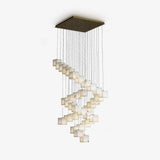 Modern Geometric Alabaster Box Pendant Light White Stone Cube Hanging Chandelier