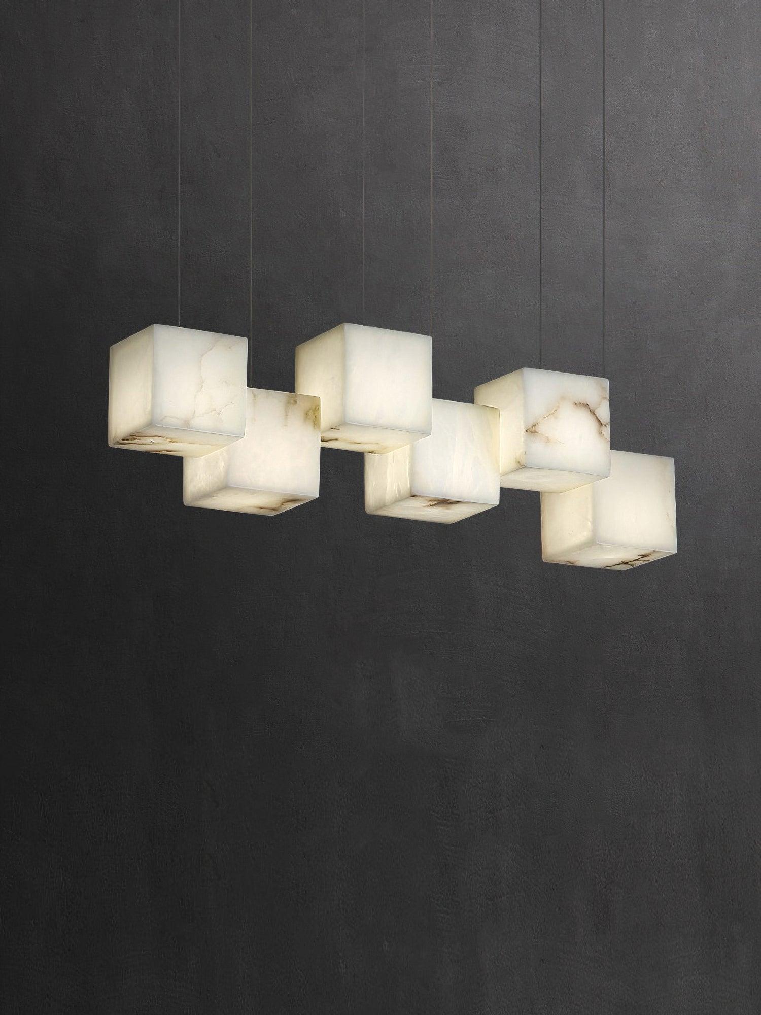 Modern Geometric Alabaster Box Pendant Light White Stone Cube Hanging Chandelier