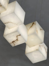 Modern Geometric Alabaster Box Pendant Light White Stone Cube Hanging Chandelier