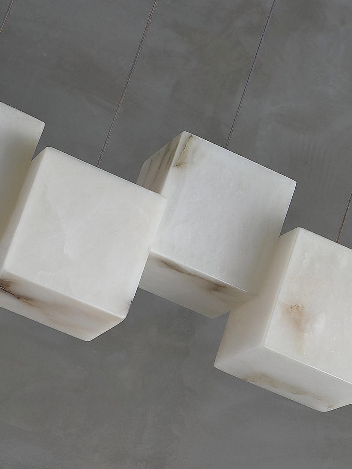 Modern Geometric Alabaster Box Pendant Light White Stone Cube Hanging Chandelier