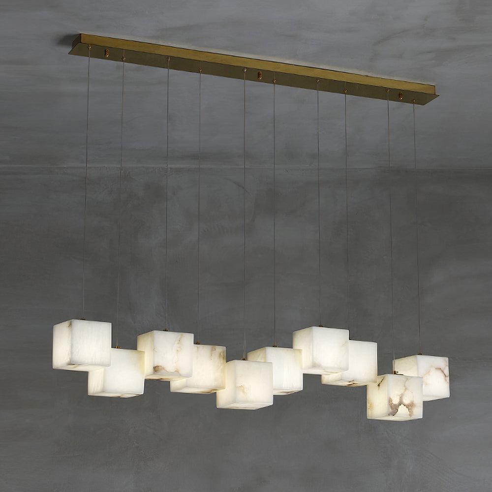 Modern Geometric Alabaster Box Pendant Light White Stone Cube Hanging Chandelier